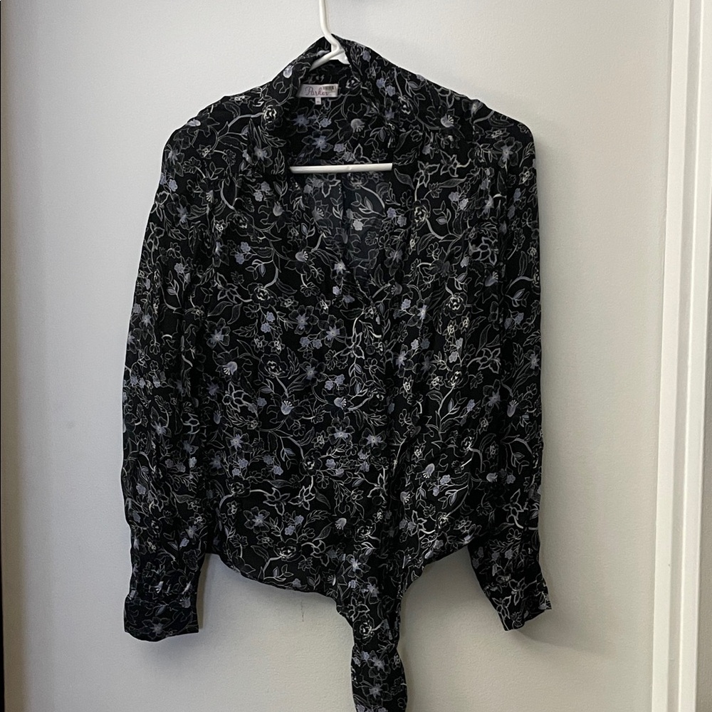 Parker Black and White Floral Blouse